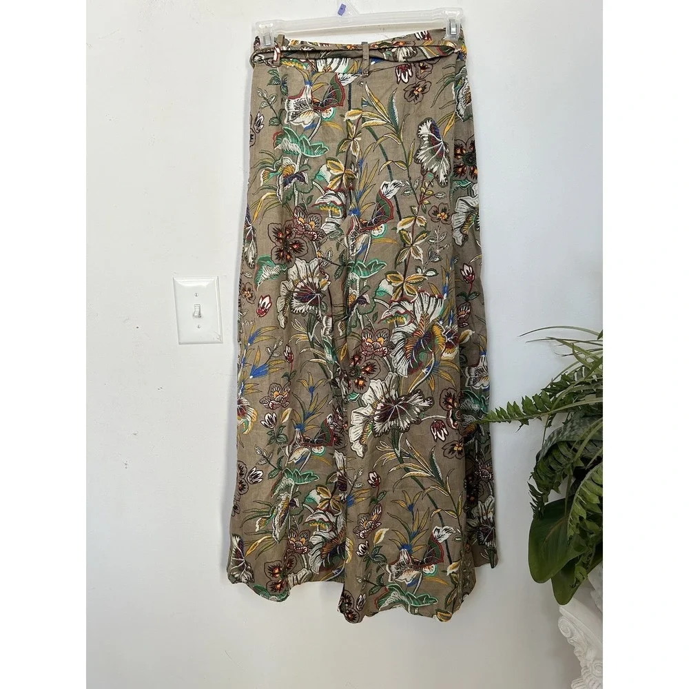 NWT BANANA REPUBLIC Meridian Boho Vintage Floral Wide‎ Leg Linen Pants Sz 4P